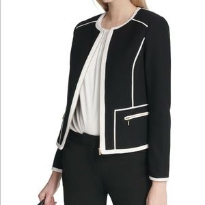 Calvin Klein Black & White Pipe Trim Jacket